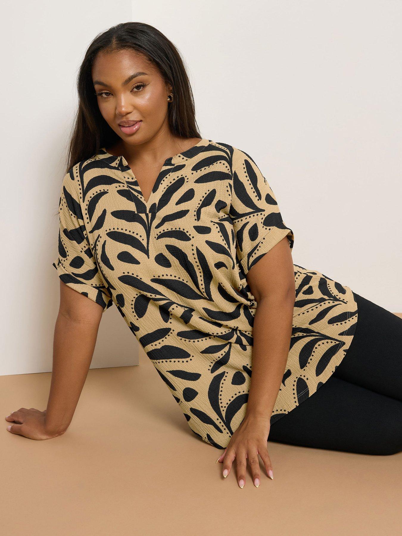 Yours Curve Notch Neck Texture Top - Natural