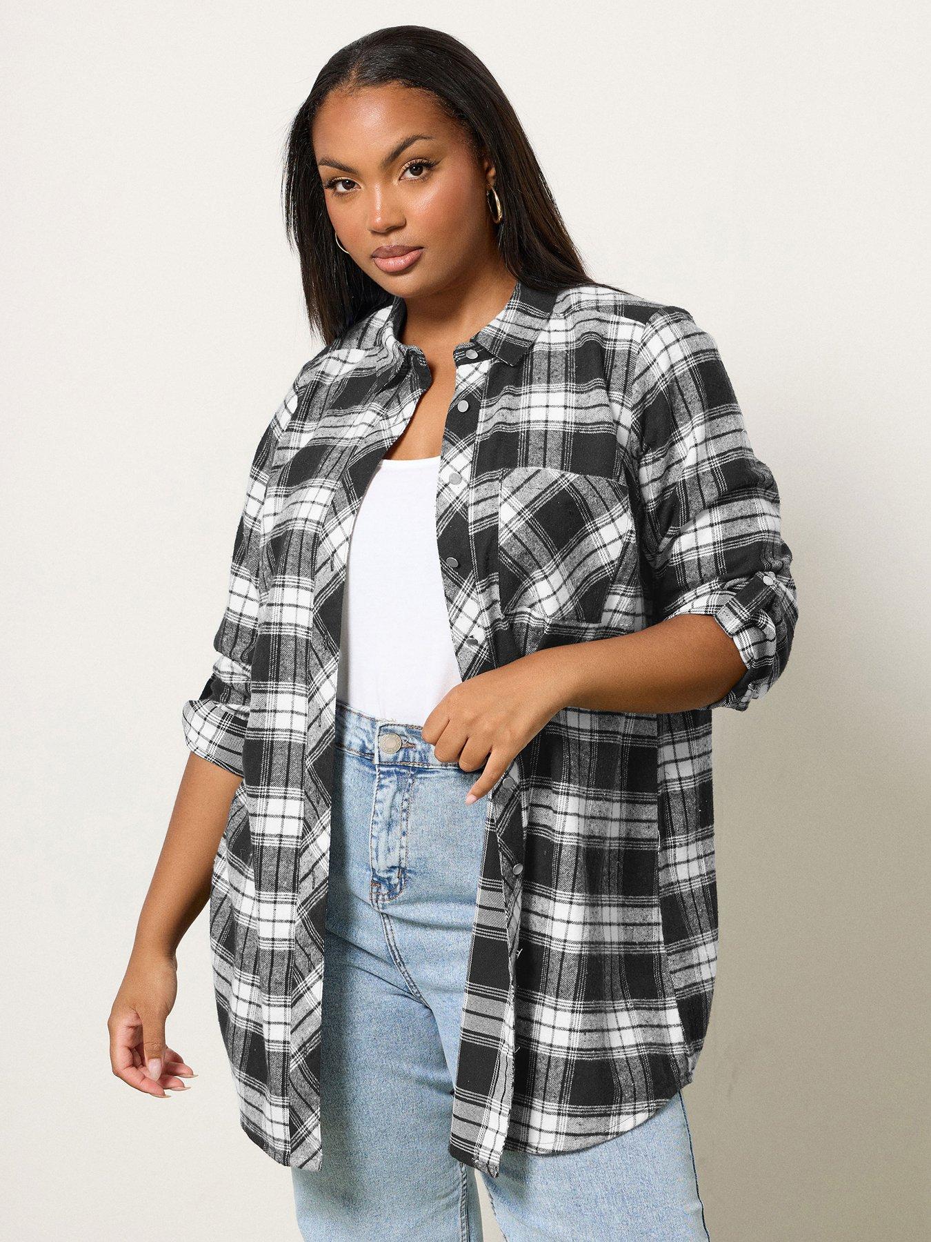 yours-curve-boyfriend-check-shirt-black