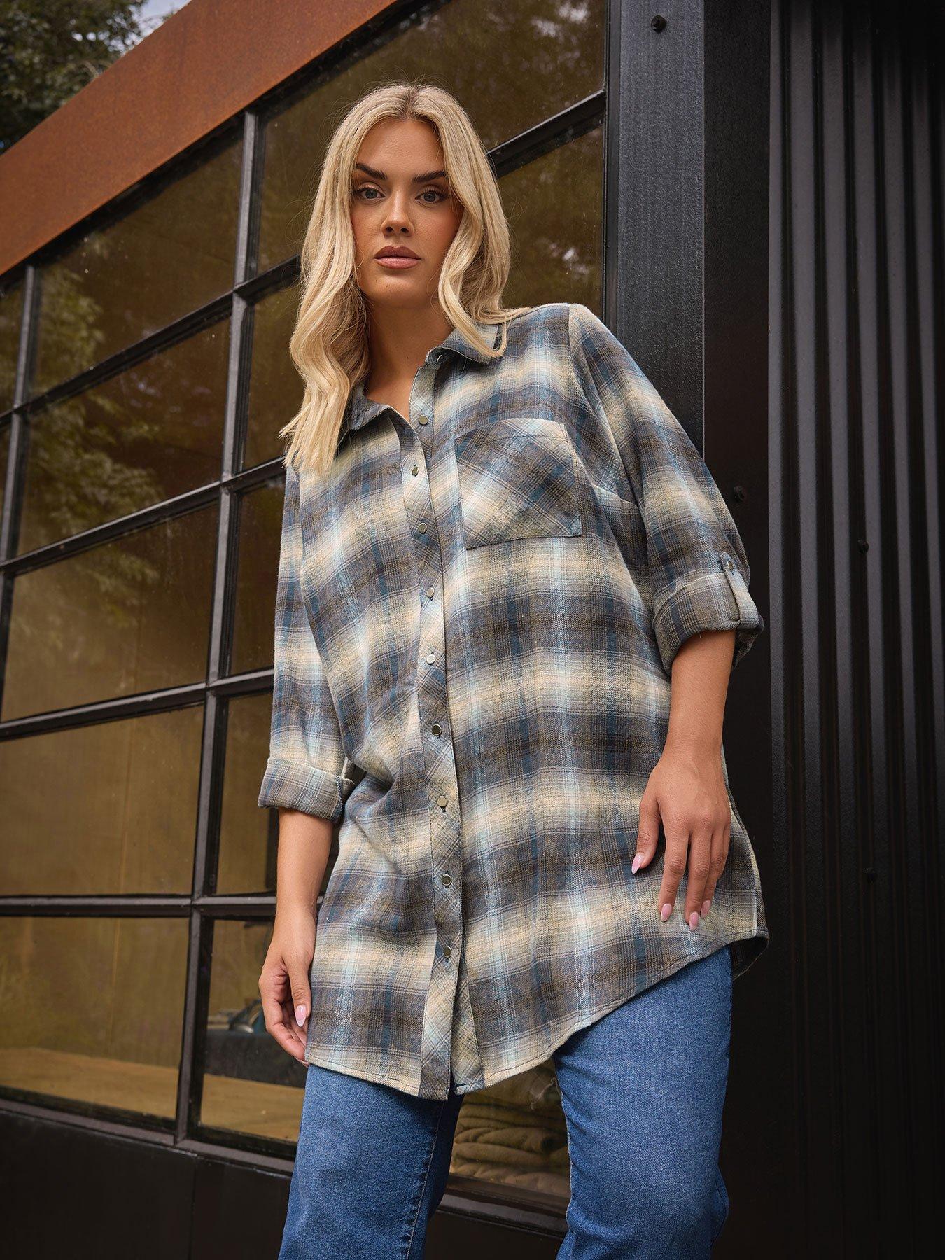 Yours Curve Boyfriend Check Shirt - Blue