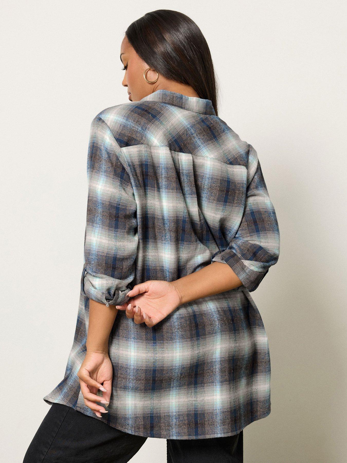 yours-curve-boyfriend-check-shirt-bluestillFront