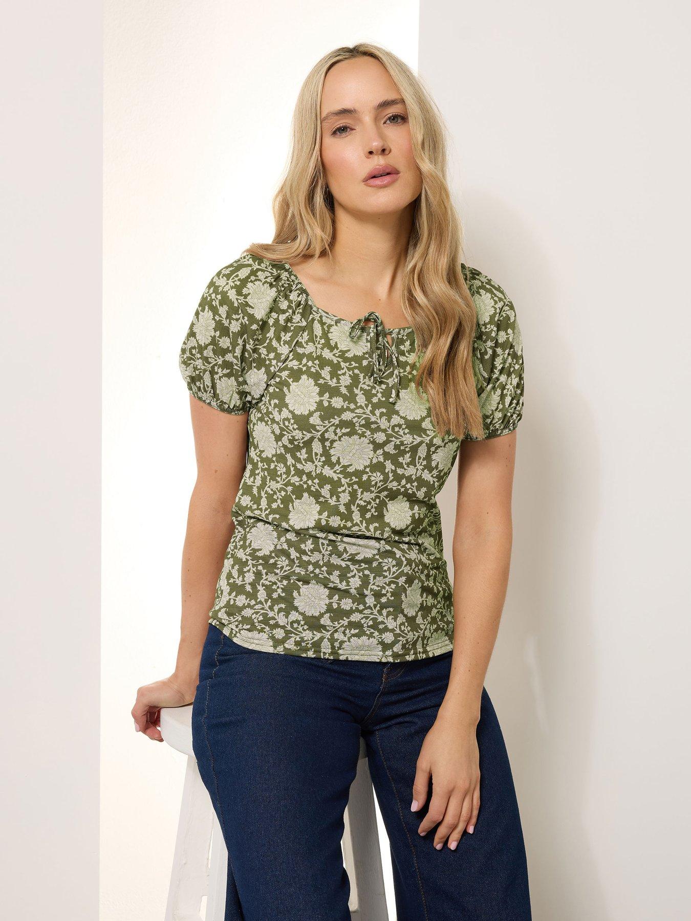 Long Tall Sally Tall Floral Textured Gypsy Top - Green