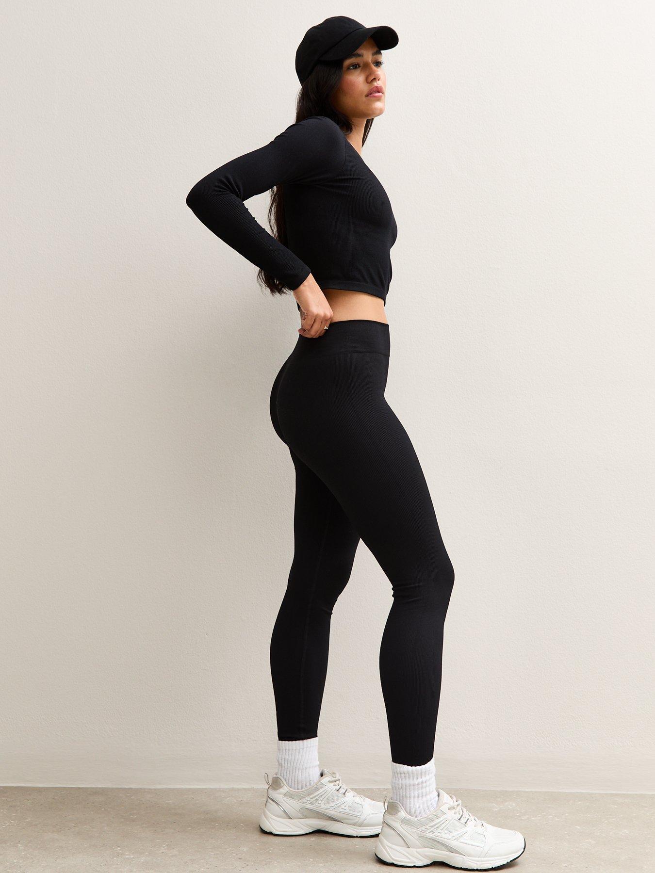 New Look Seamless Ribbed Jersey Leggings -Black