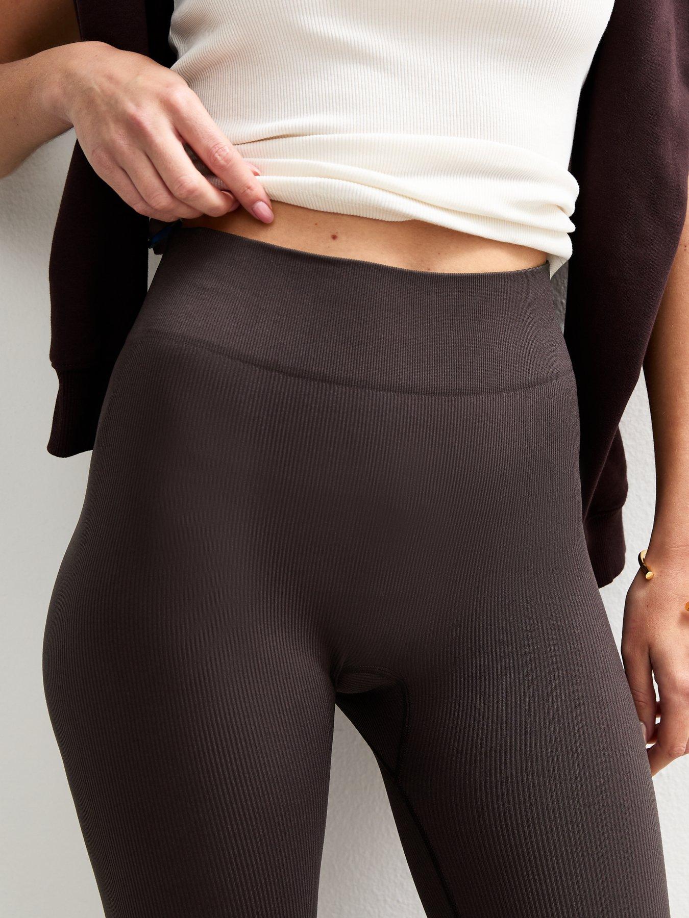 New Look Seamless Ribbed Jersey Leggings Dark Brown Very Ireland - Main Image