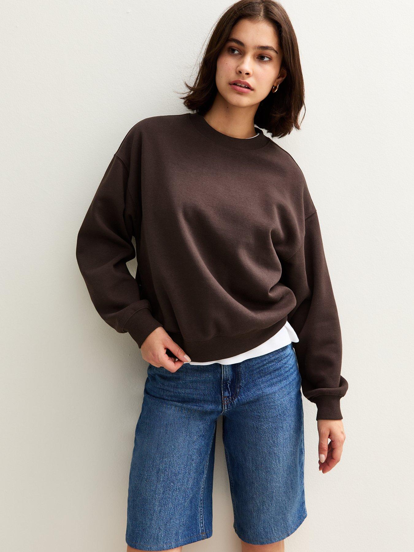 New Look Crew Neck Short Sweatshirt - Dark Brown