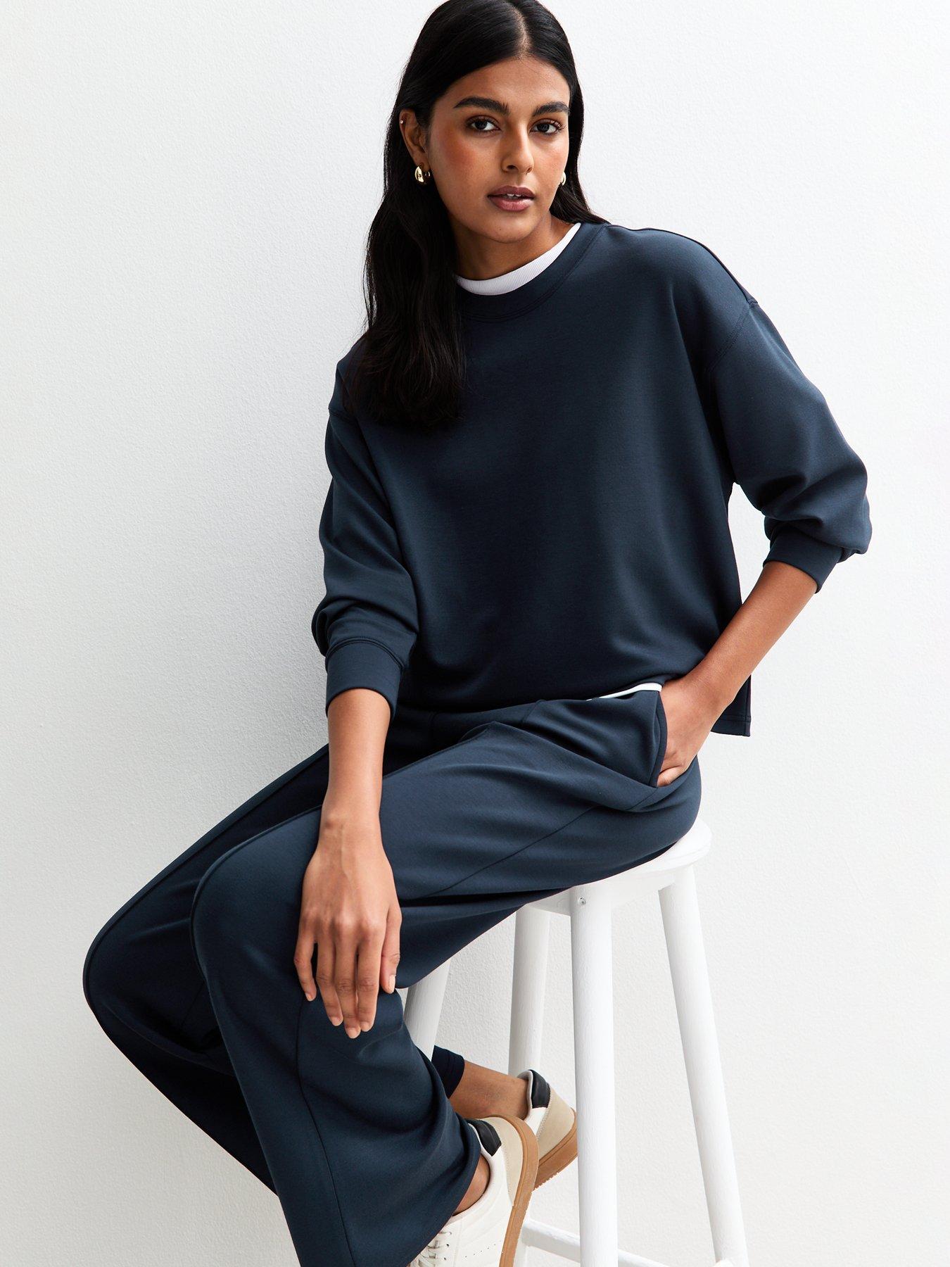 Image 1 of 6 of New Look Navy Premium Oversized Crew Neck Sweatshirt
