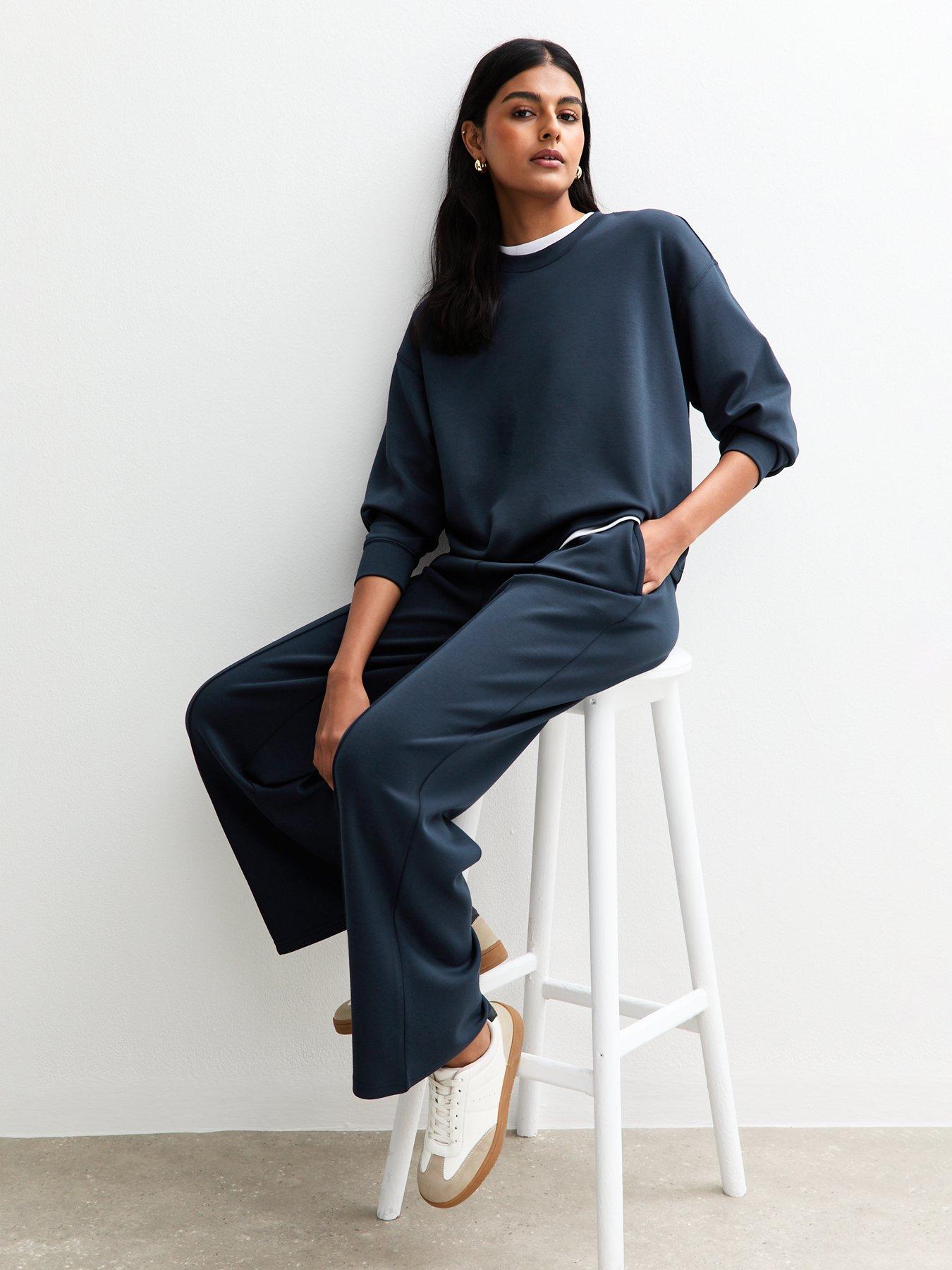 New Look Navy Elasticated Waist Premium Wide Leg Joggers