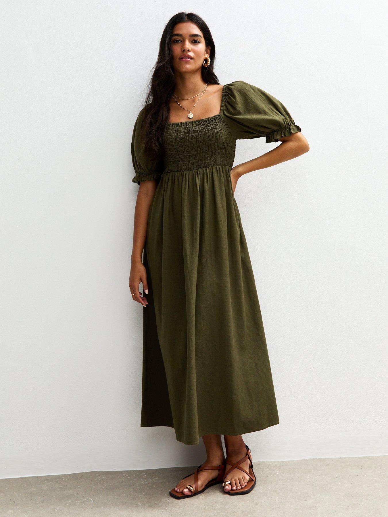 new-look-puff-sleeve-midi-dress-greenback