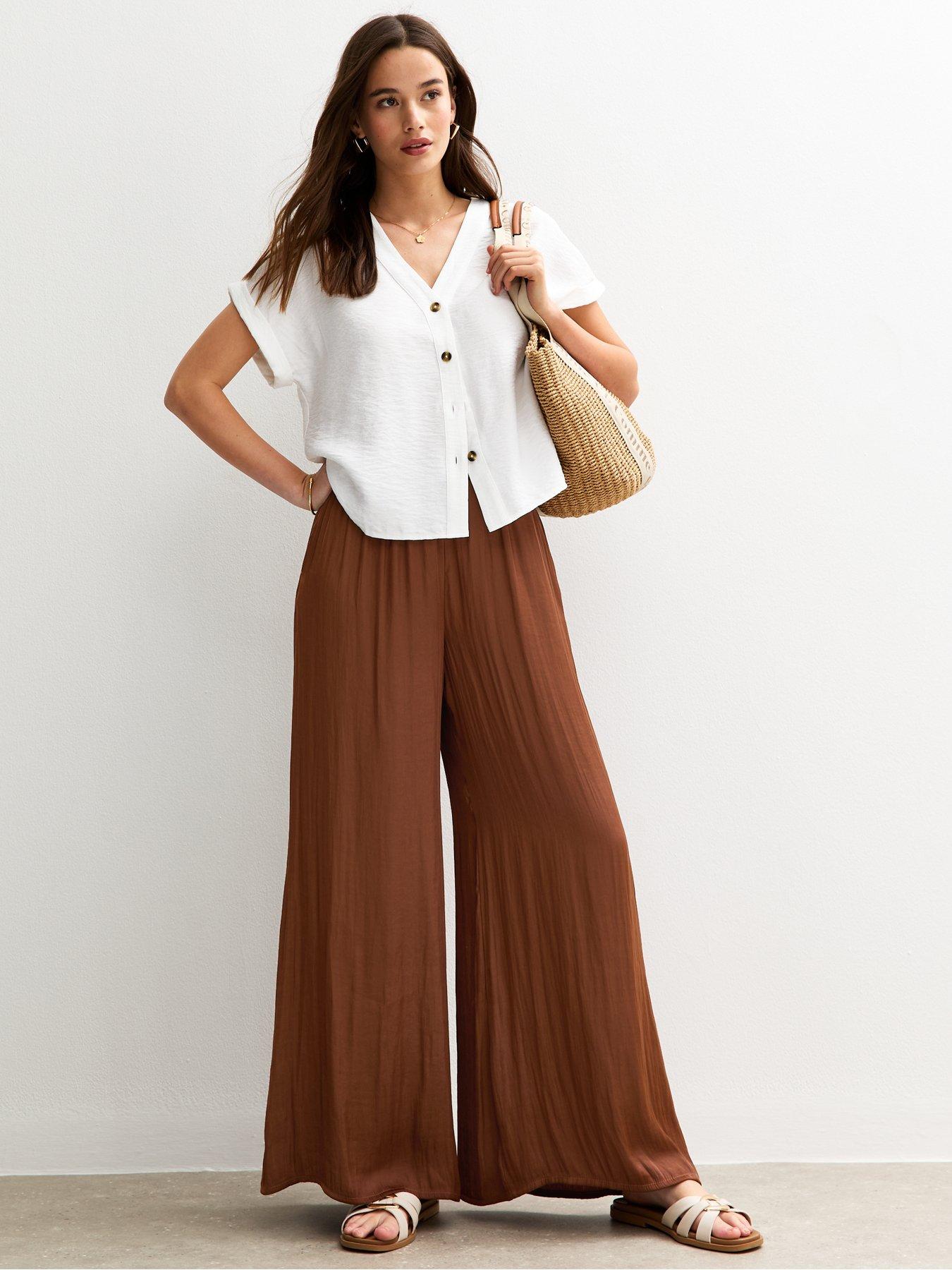 new-look-brown-satin-palazzo-trousers