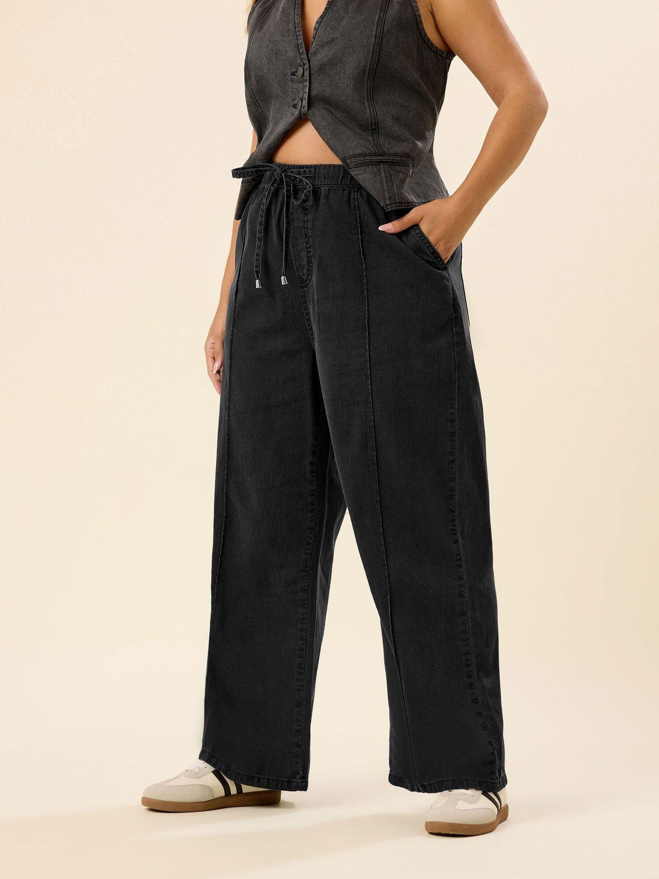 Yours Curve Wide Leg Seam Front Jean - Black