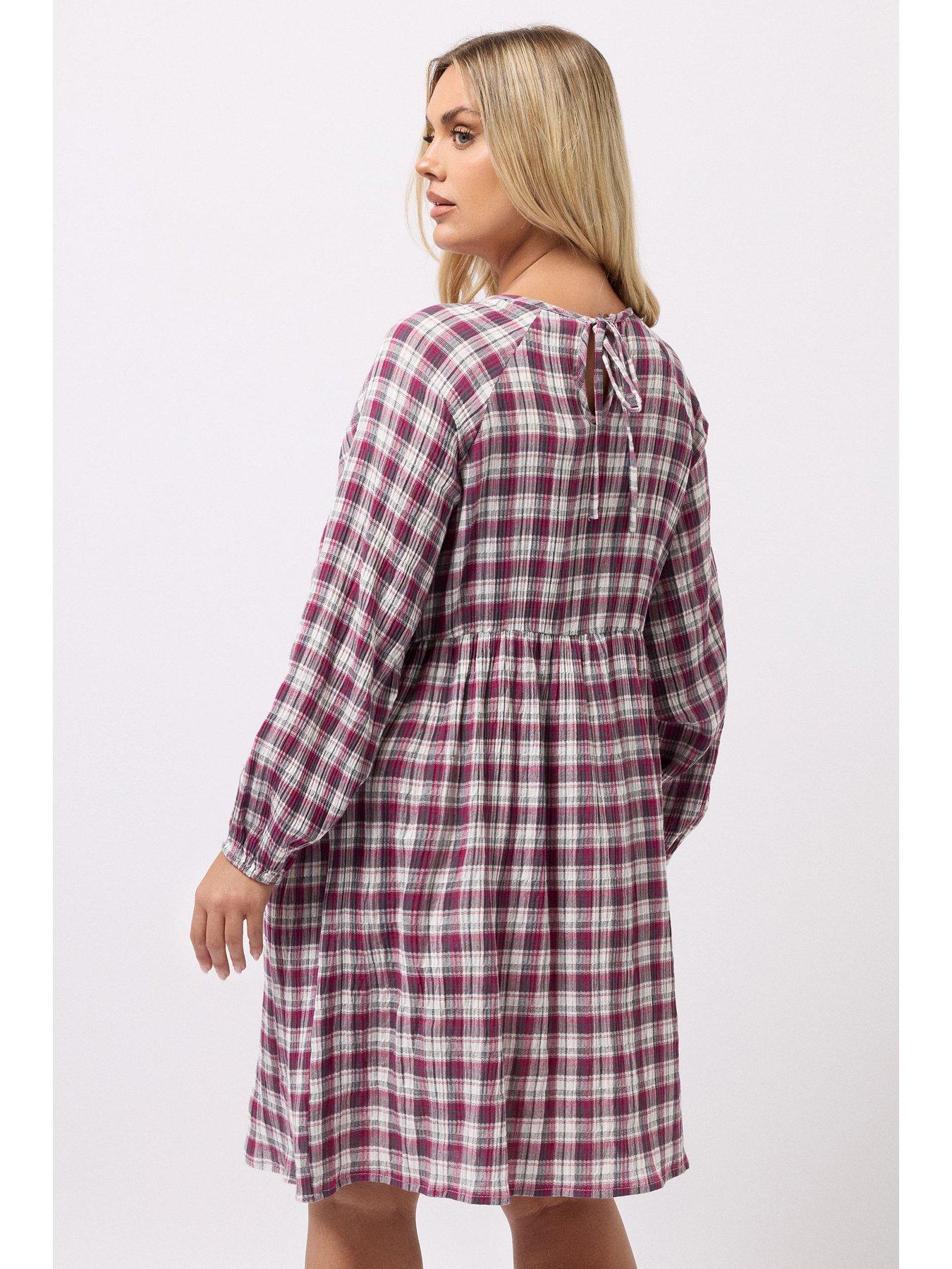 yours-curve-textured-smock-check-dress-pinkstillFront