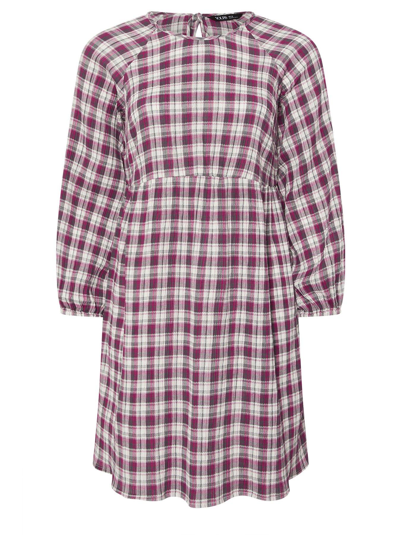 yours-curve-textured-smock-check-dress-pinkdetail