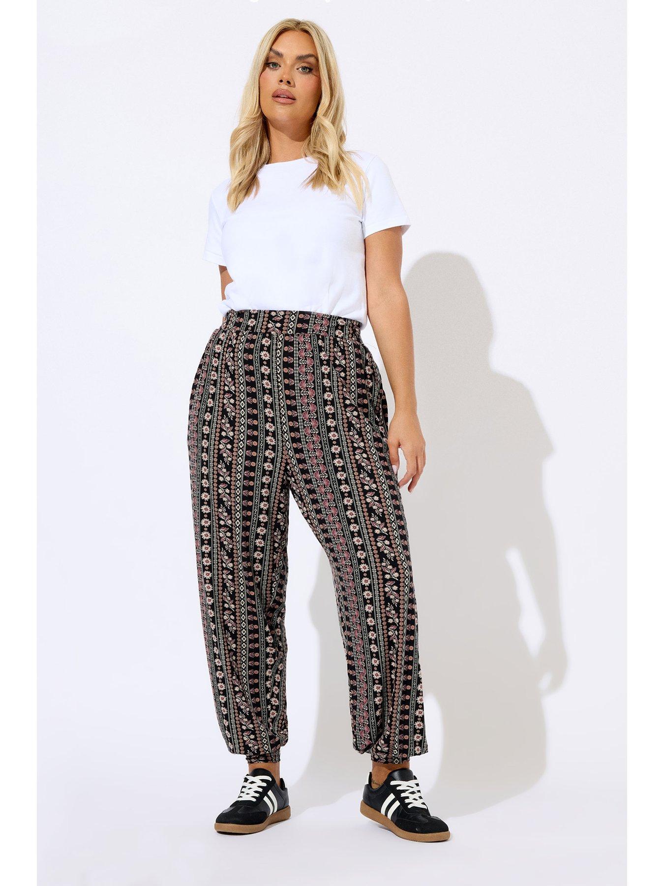 Image 2 of 5 of Yours Curve Floral Cuffed Harem Trouser - Brown