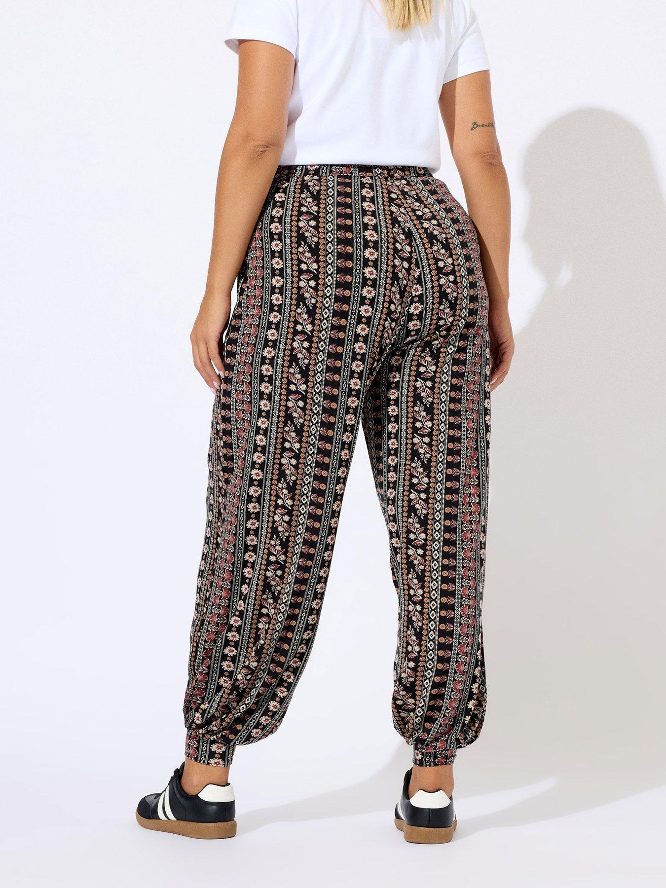 Image 3 of 5 of Yours Curve Floral Cuffed Harem Trouser - Brown