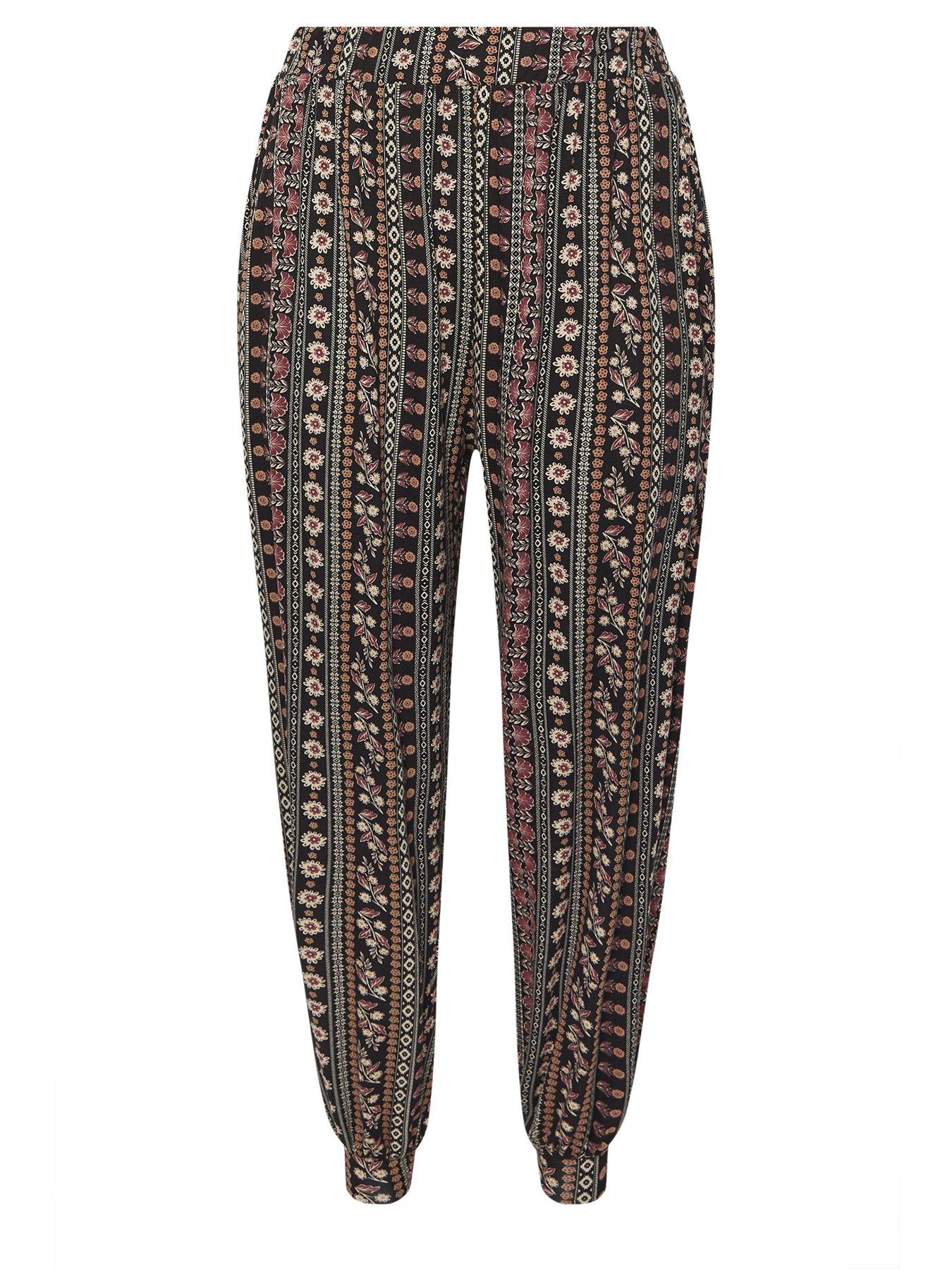 Image 5 of 5 of Yours Curve Floral Cuffed Harem Trouser - Brown
