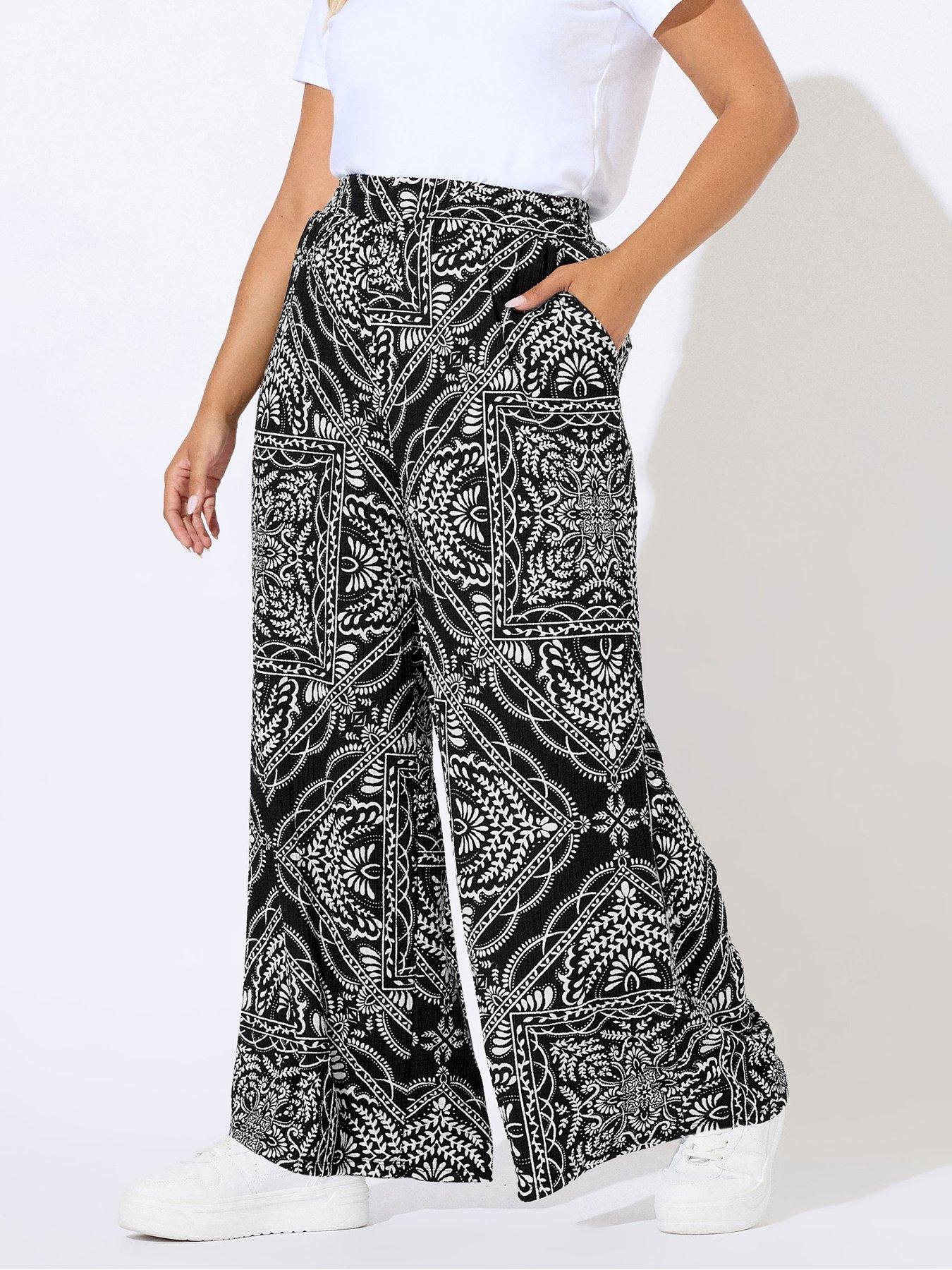 Yours Curve Crinkle Wide Leg Trouser - Black