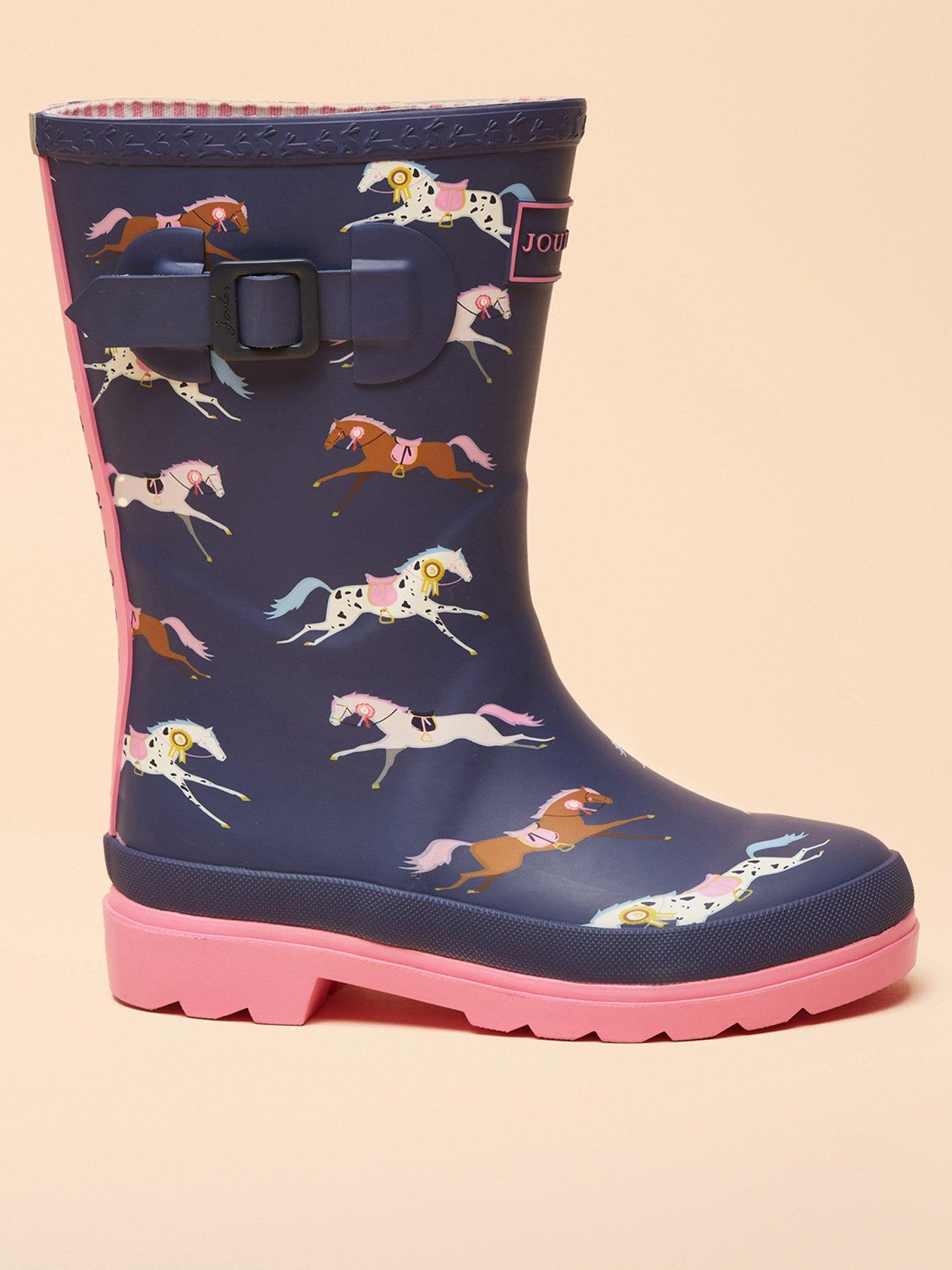 Joules Girls Horse Printed Wellies - Navy