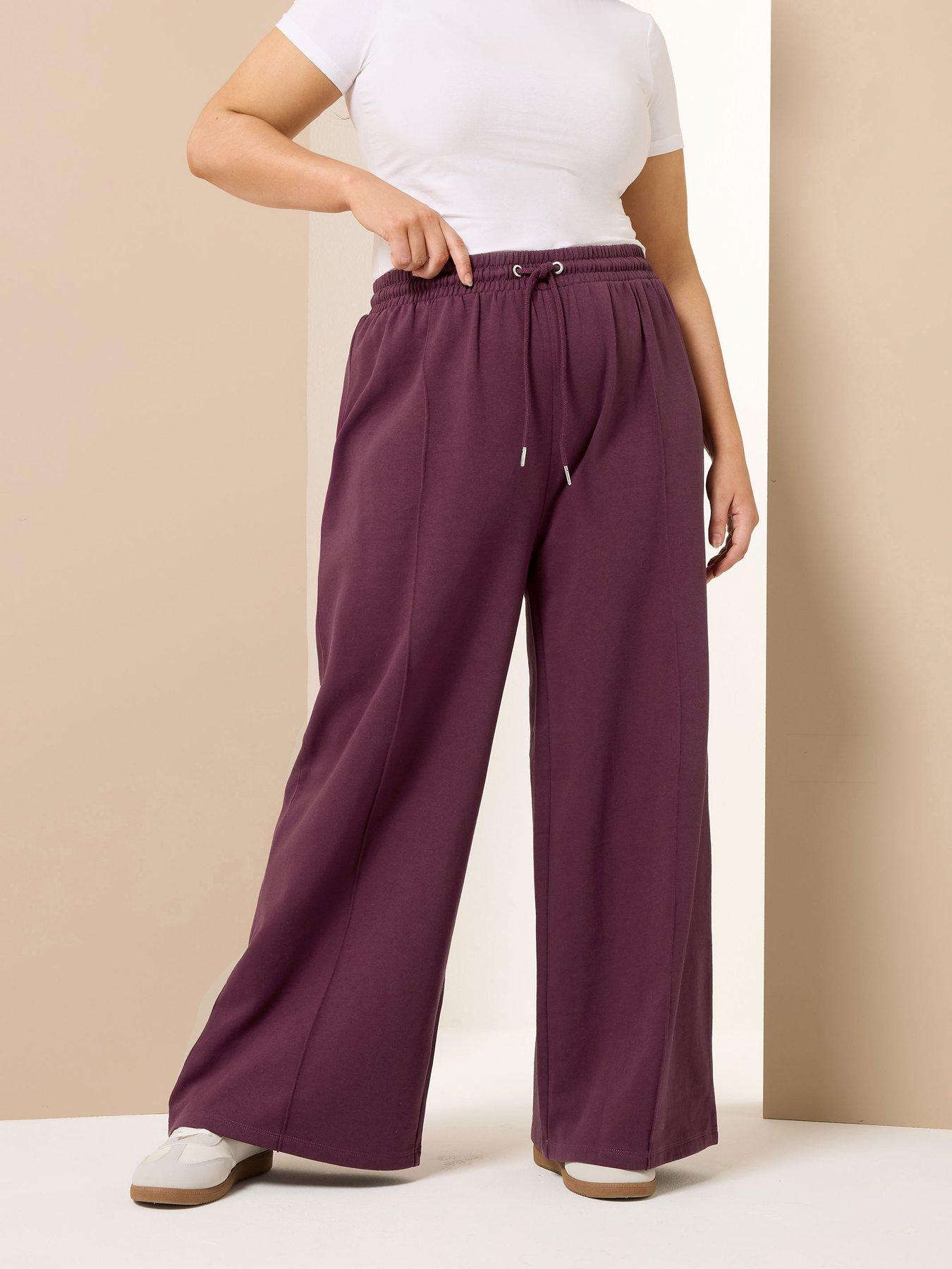 Yours Curve Wide Leg Jogger - Burgundy Red