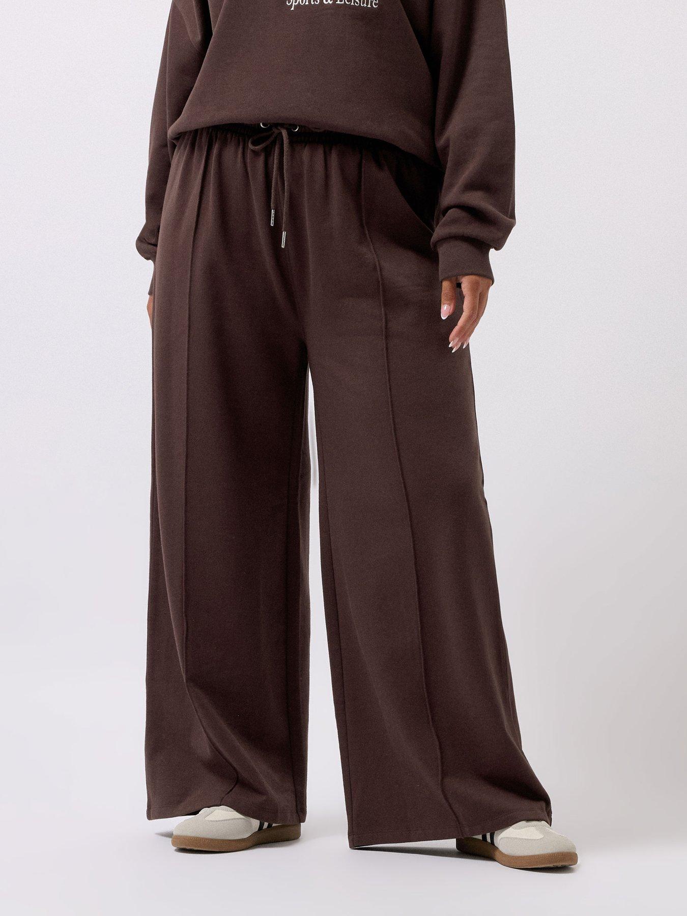 Yours Curve Wide Leg Joggers - Brown