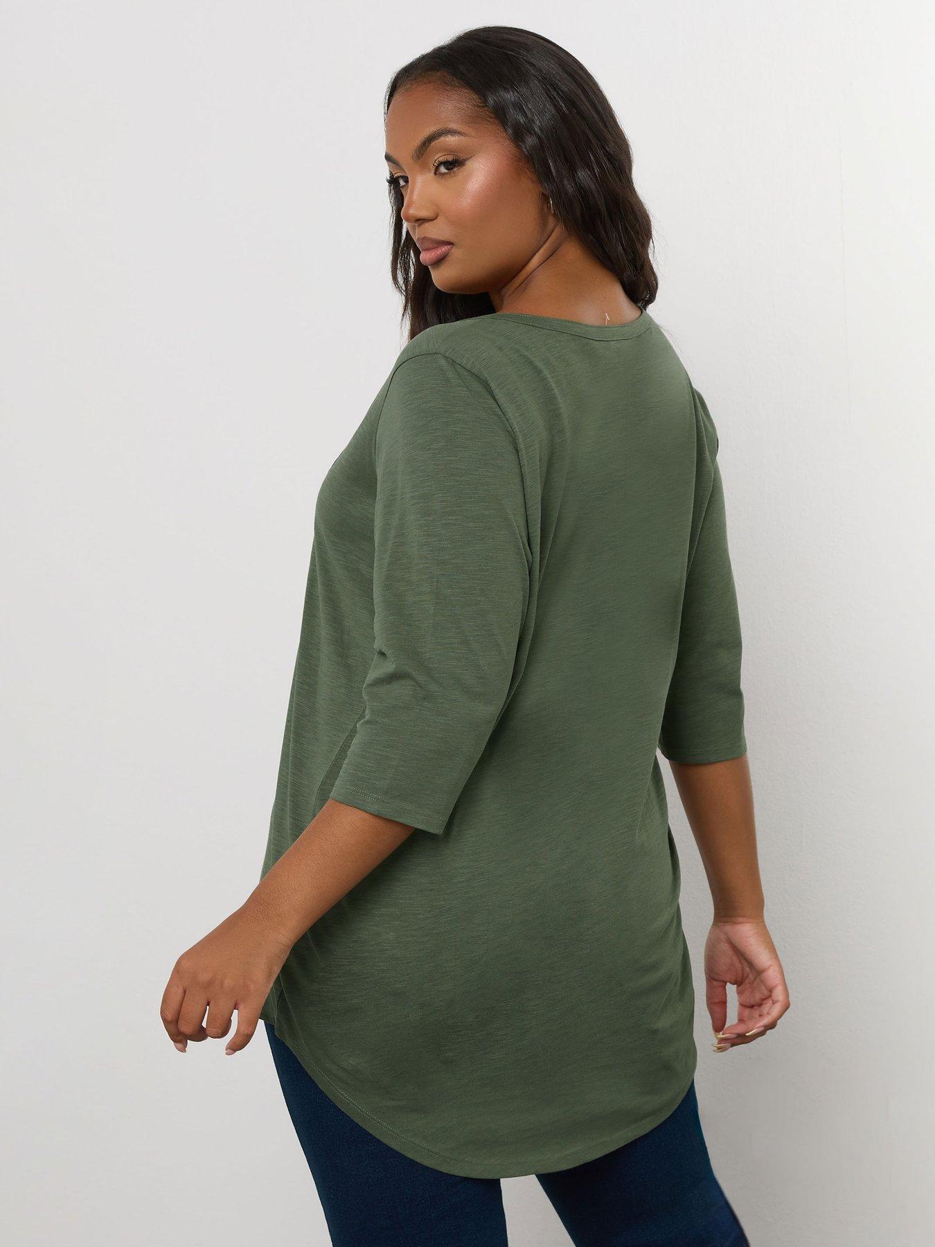 Image 2 of 4 of Yours Curve Pintuck Henley Top - Green