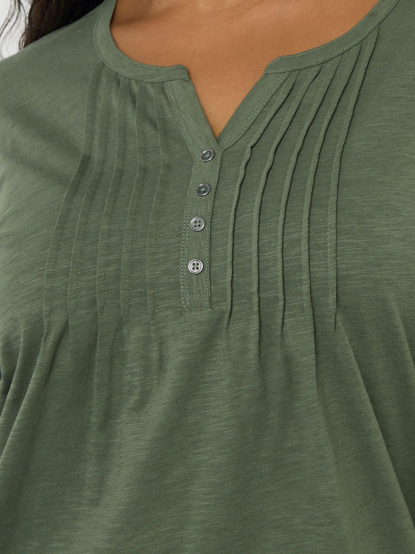 Image 4 of 4 of Yours Curve Pintuck Henley Top - Green