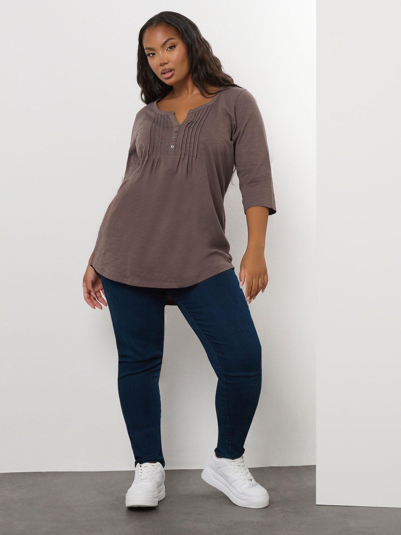 yours-curve-pintuck-henley-top-brownback
