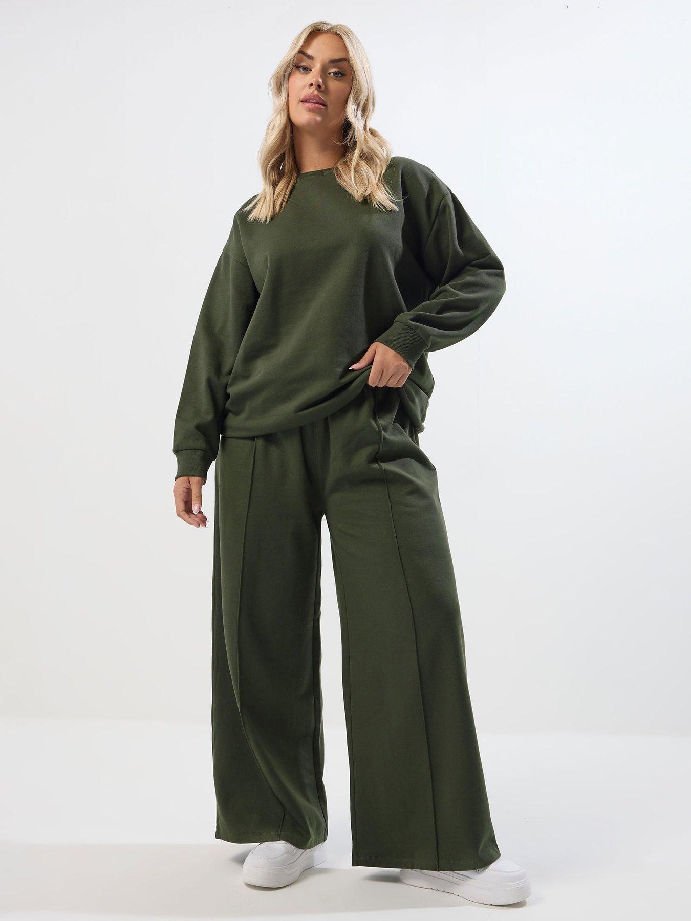 Yours Curve Crew Neck Sweatshirt  &  Trouser Set - Green