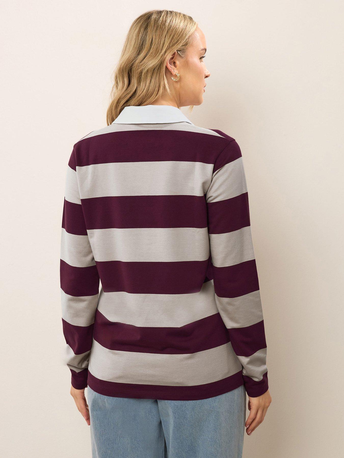 Image 2 of 4 of Long Tall Sally Stripe Rugby Sweatshirt - Red