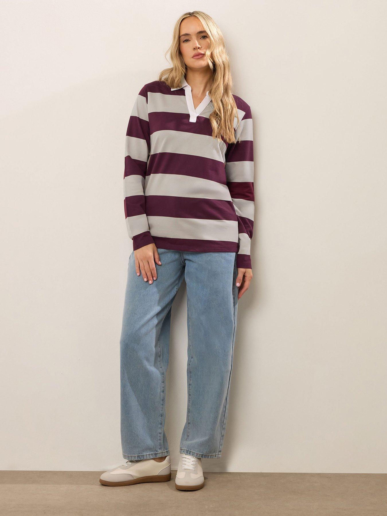 Image 3 of 4 of Long Tall Sally Stripe Rugby Sweatshirt - Red