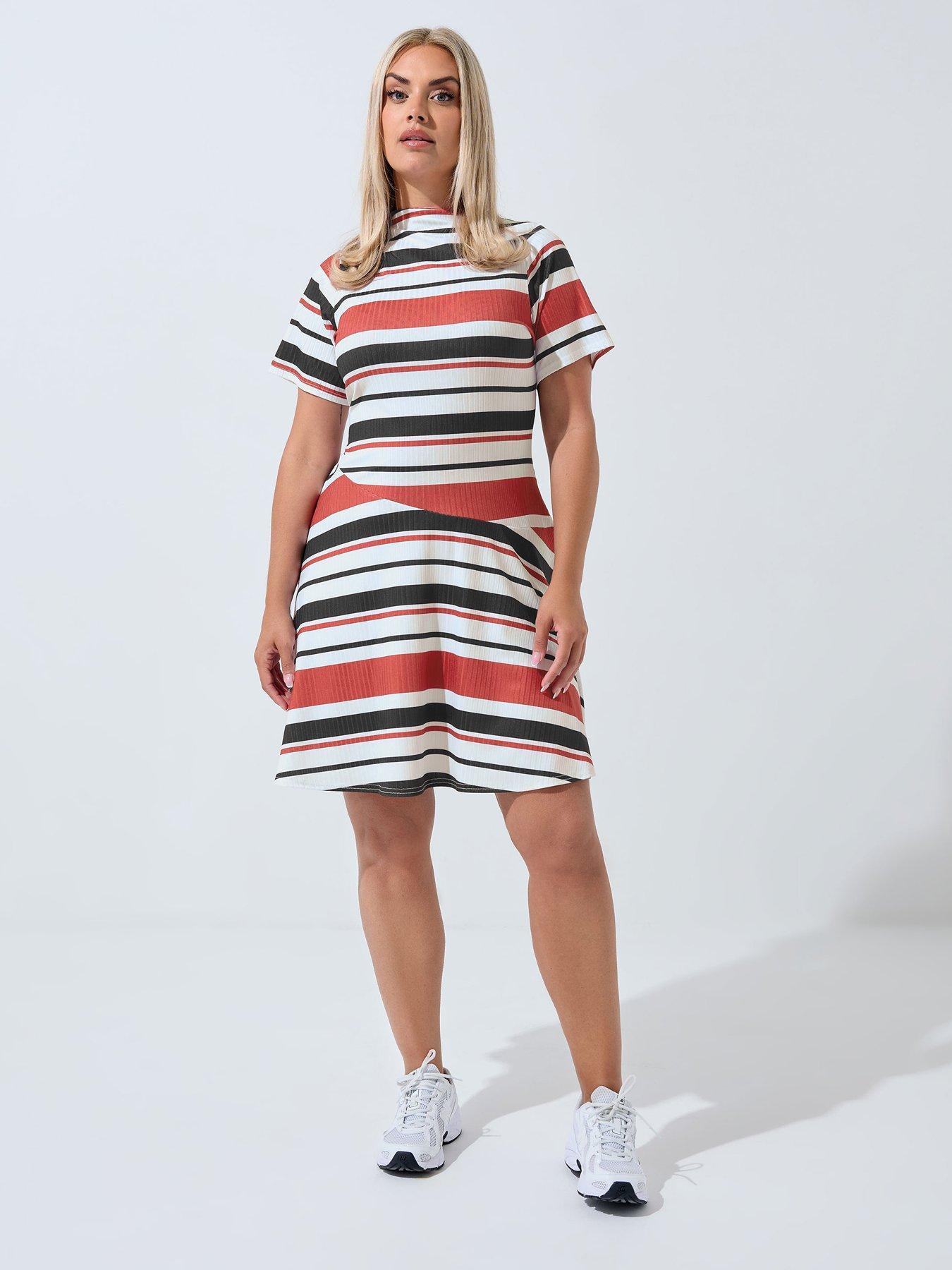 yours-curve-stripe-mini-swing-dress-white