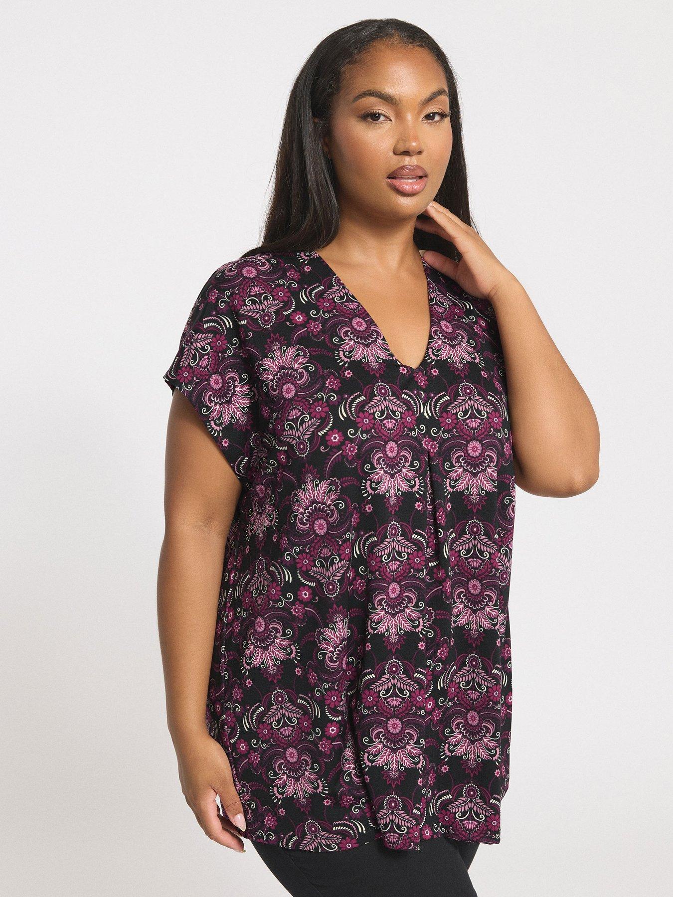 Yours Curve Crepe Pleat Front Top - Black