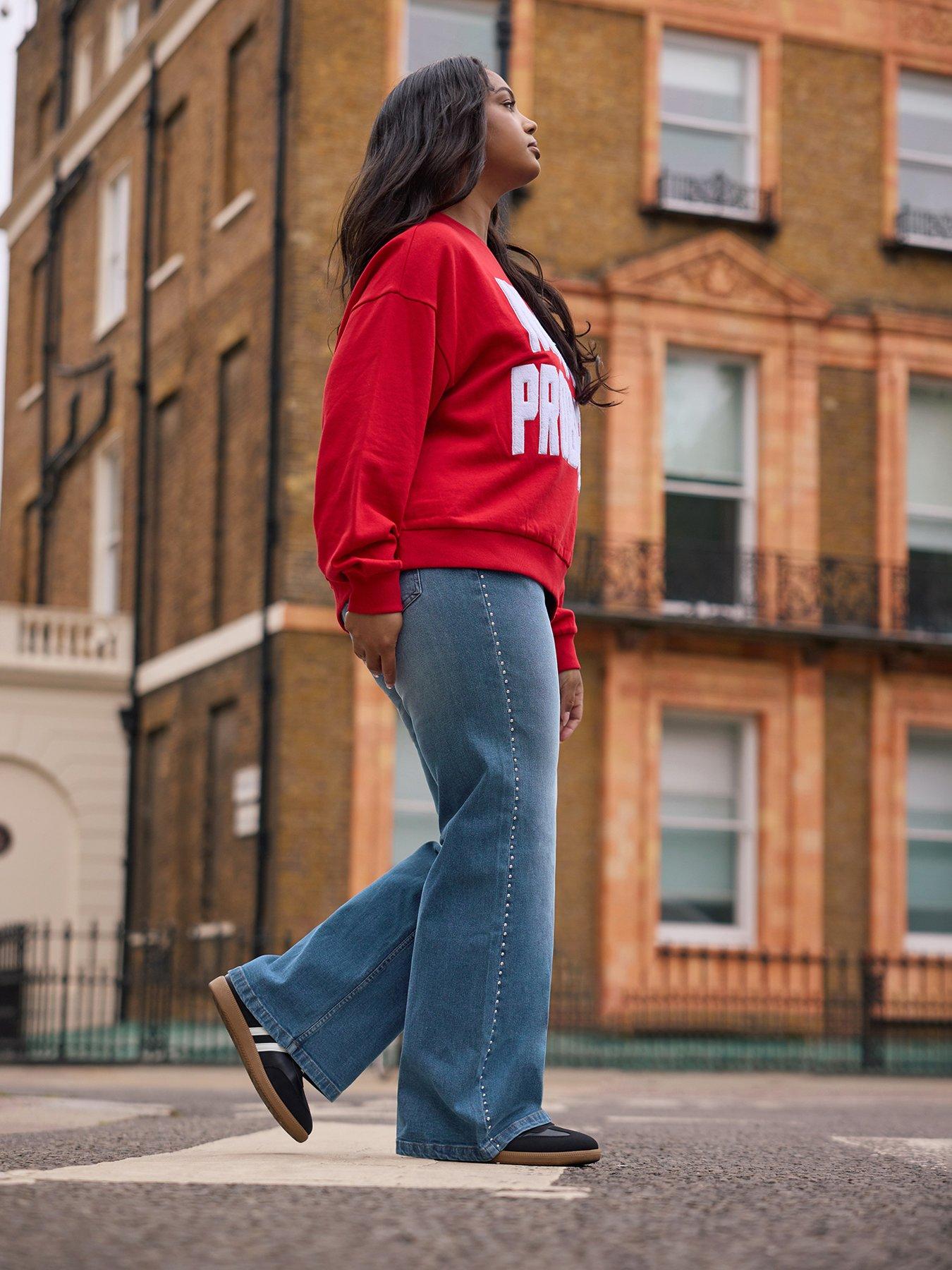 Yours Curve Stud Detail Wide Leg Jean - Blue