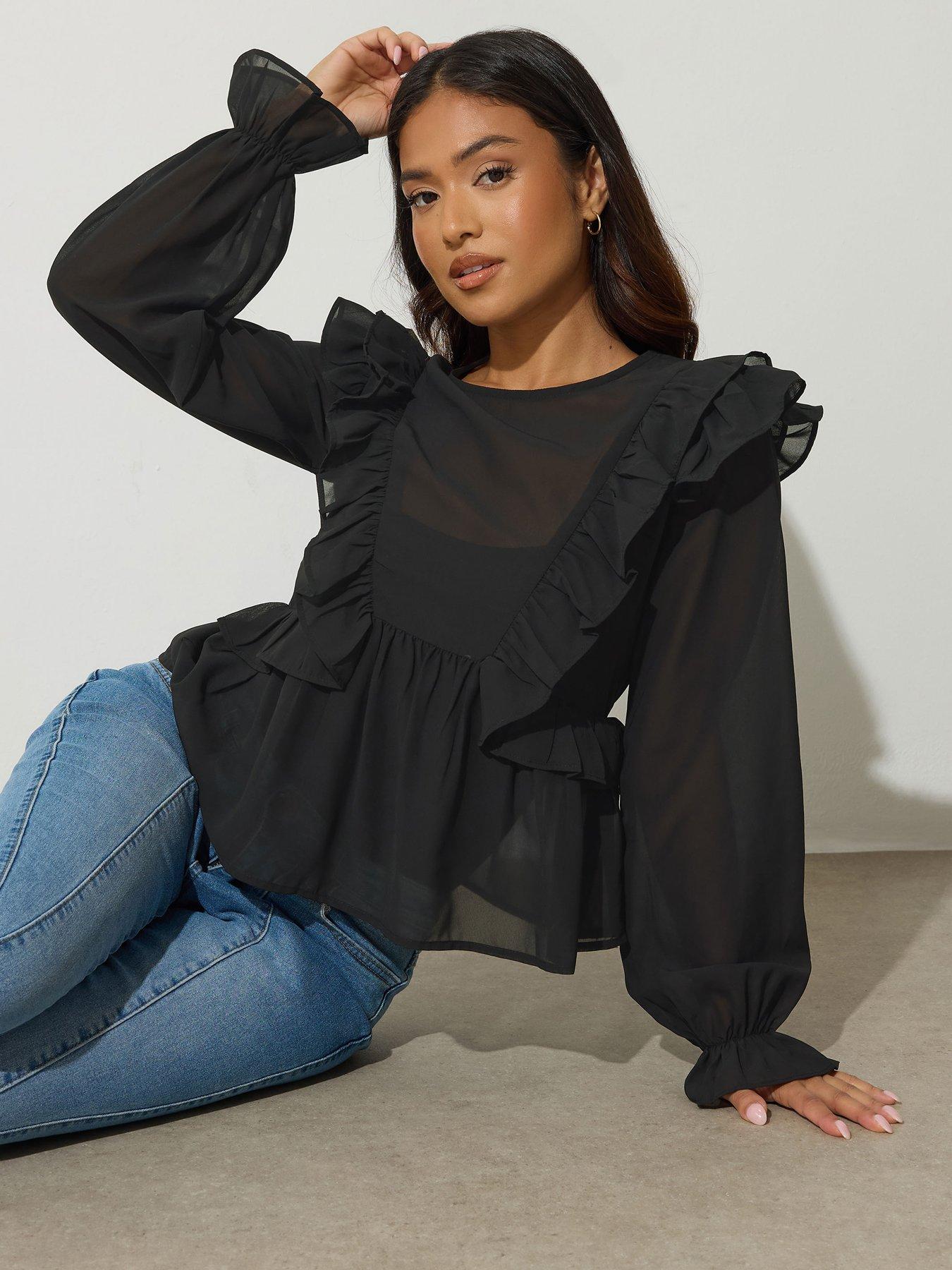 pixiegirl-petite-frill-shoulder-long-sleeve-top-blackoutfit