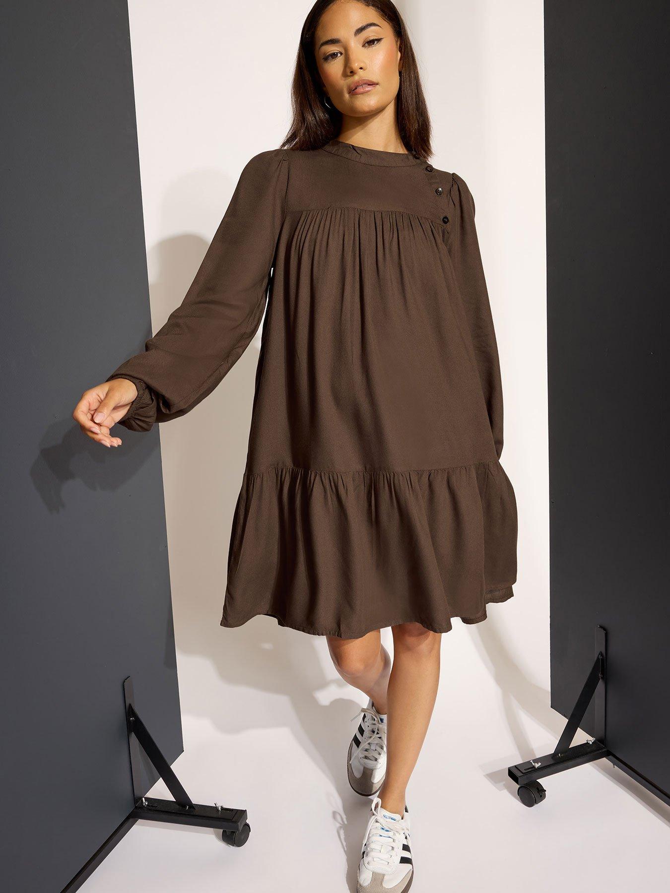 pixiegirl-petite-button-neck-long-sleeve-dress-black