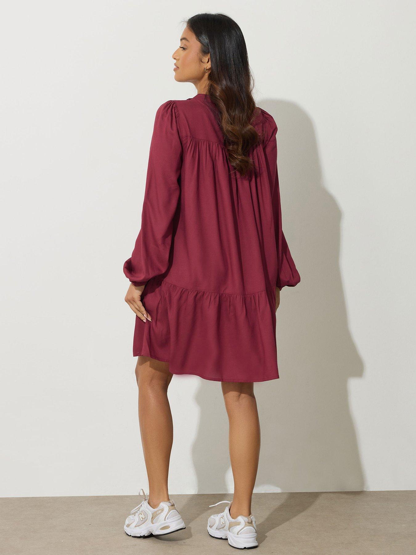 pixiegirl-petite-button-neck-long-sleeve-dress-redstillFront