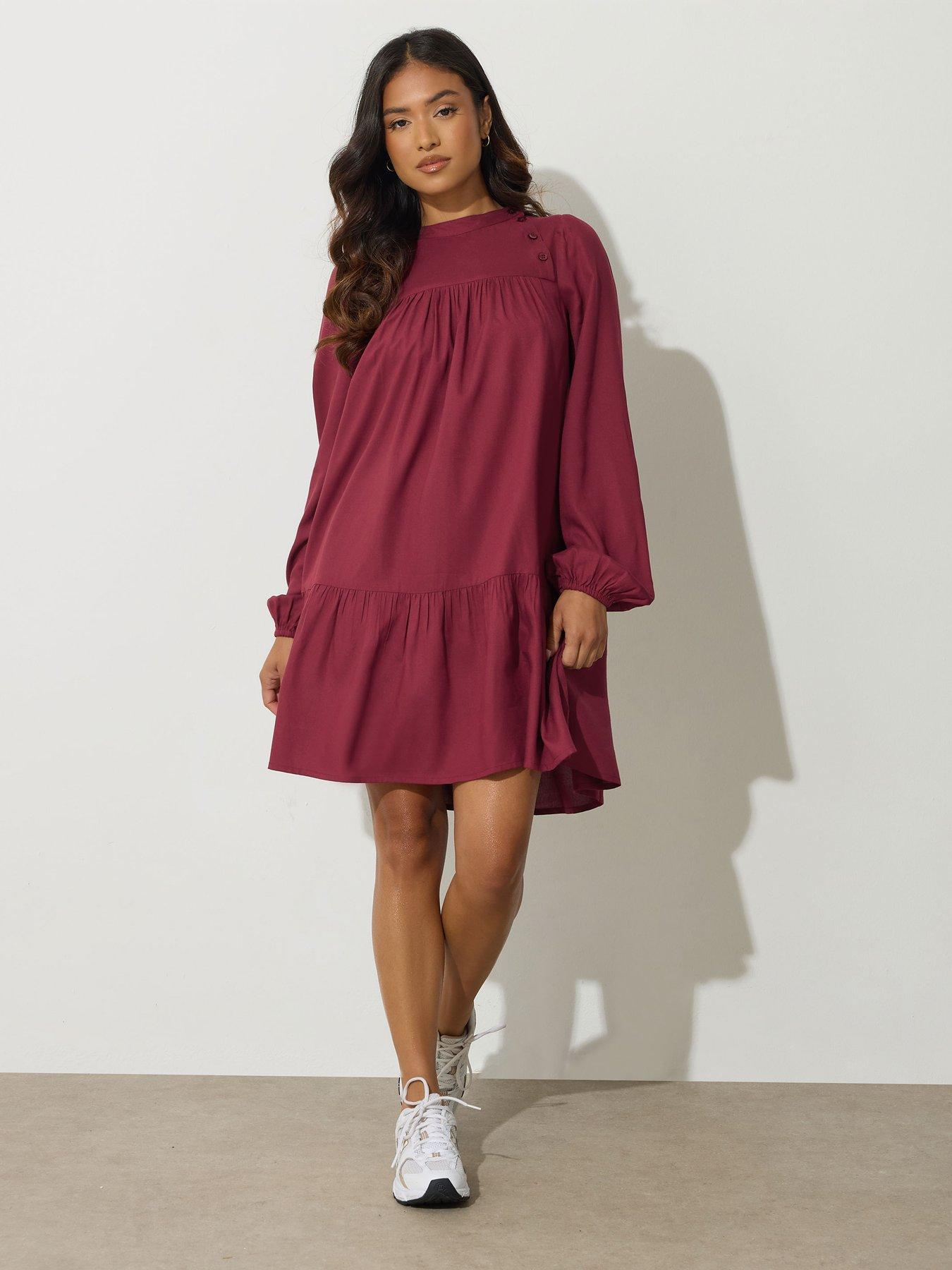 pixiegirl-petite-button-neck-long-sleeve-dress-redback