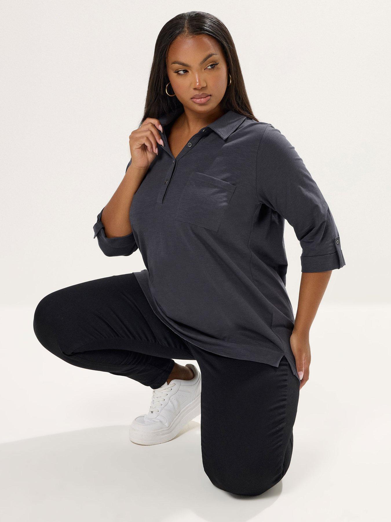 Yours Curve Placket Jersey Shirt - Grey