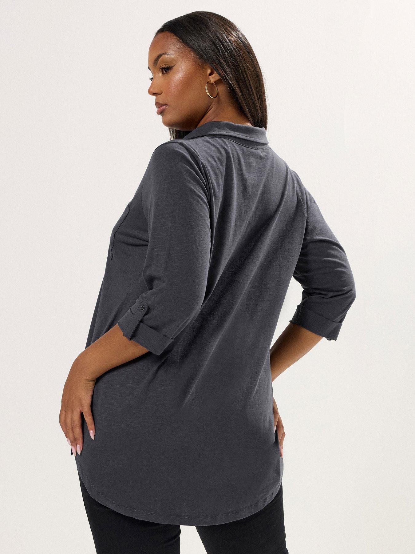 Image 2 of 4 of Yours Curve Placket Jersey Shirt - Grey