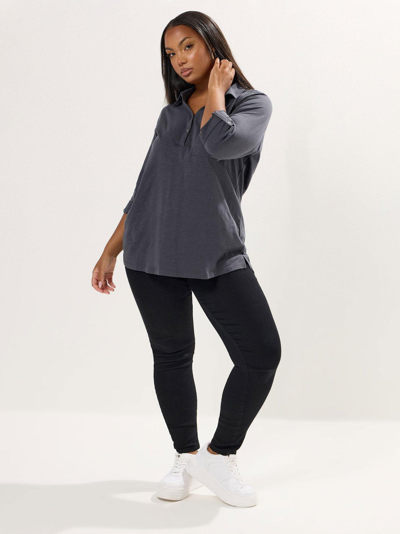 Image 3 of 4 of Yours Curve Placket Jersey Shirt - Grey