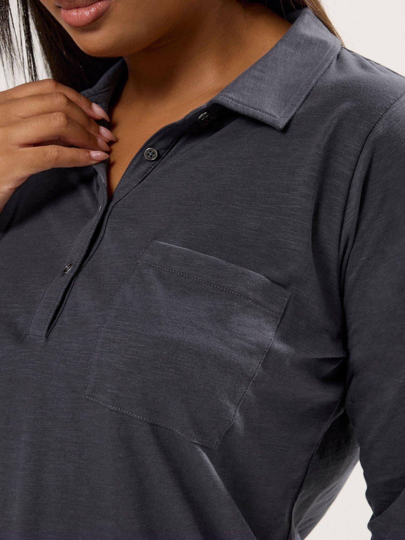 Image 4 of 4 of Yours Curve Placket Jersey Shirt - Grey