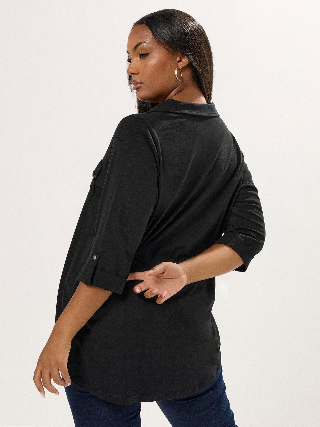 yours-curve-placket-jersey-shirt-blackstillFront