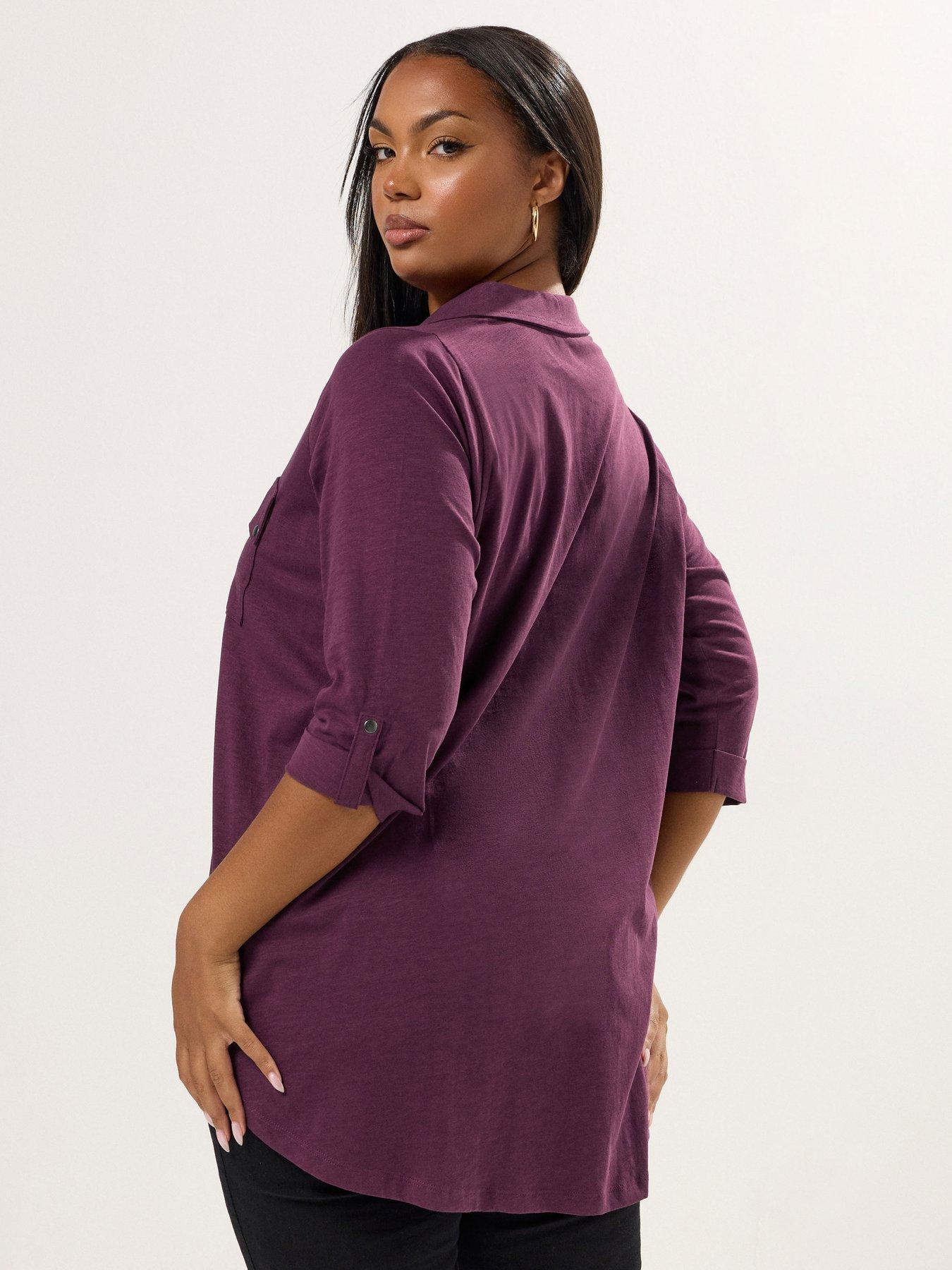 Image 2 of 4 of Yours Curve Placket Jersey Shirt - Purple