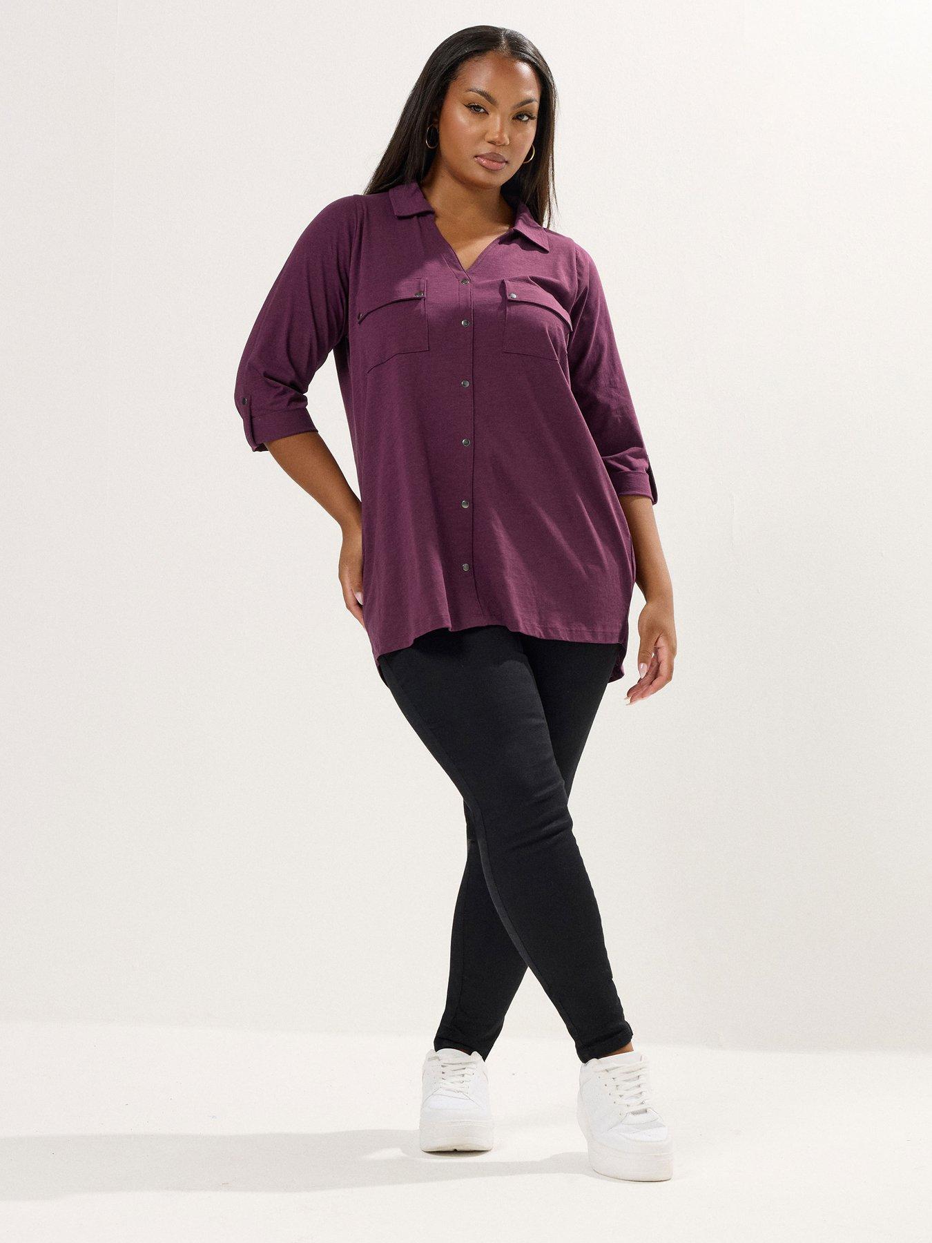 Image 3 of 4 of Yours Curve Placket Jersey Shirt - Purple