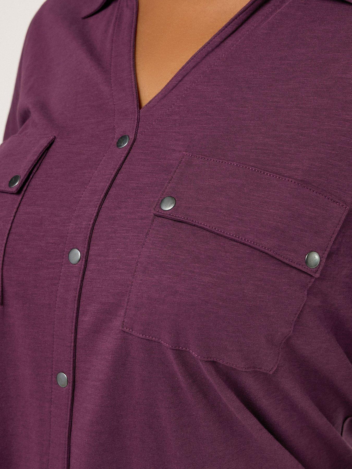 Image 4 of 4 of Yours Curve Placket Jersey Shirt - Purple