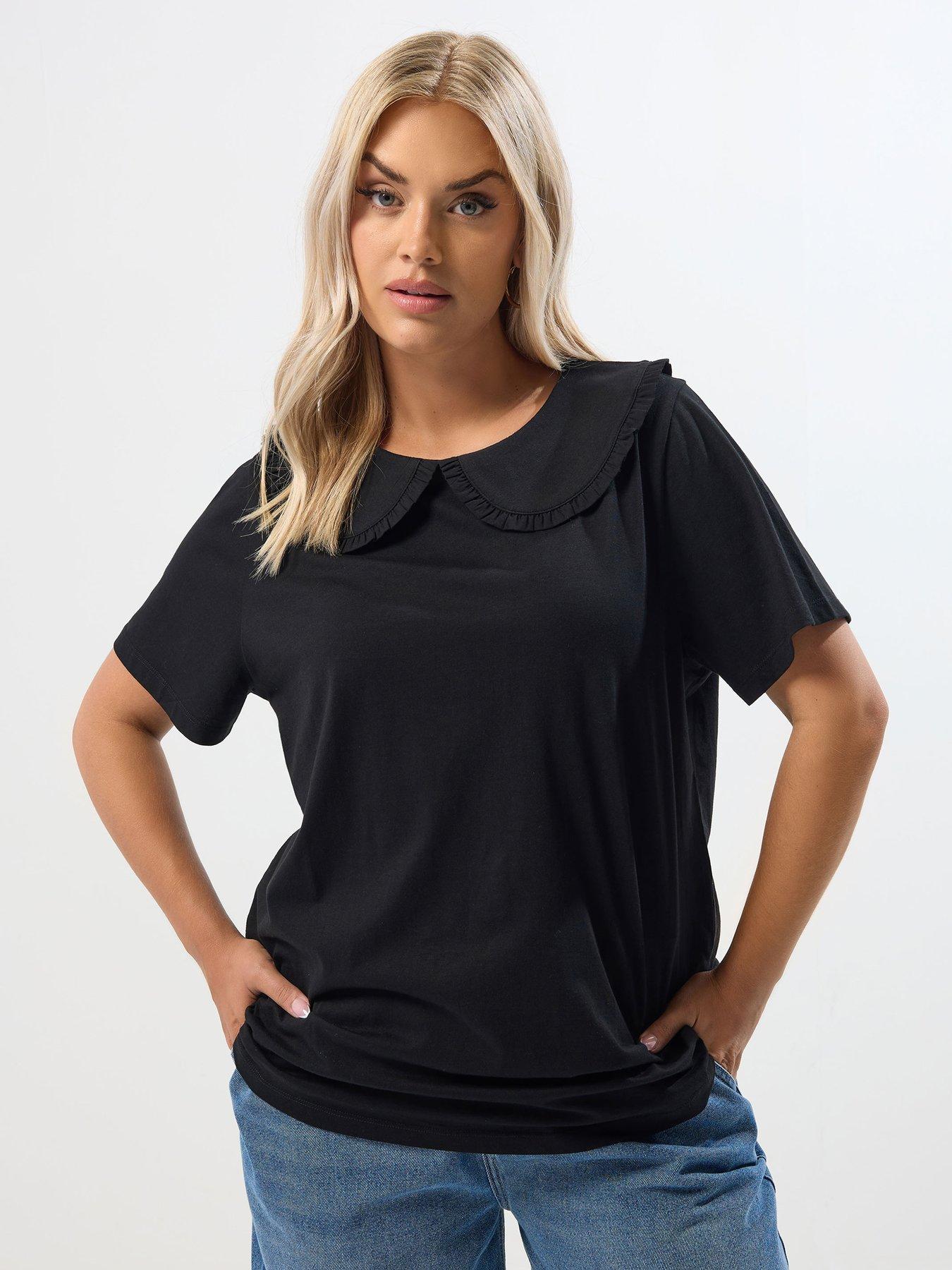 Image 1 of 5 of Yours Curve Lace Collar Top - Black