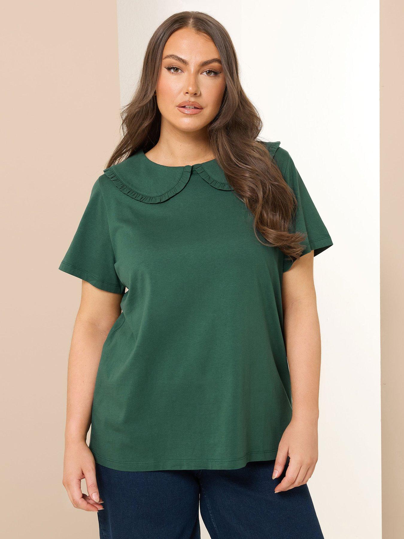 yours-curve-frill-collar-top-green