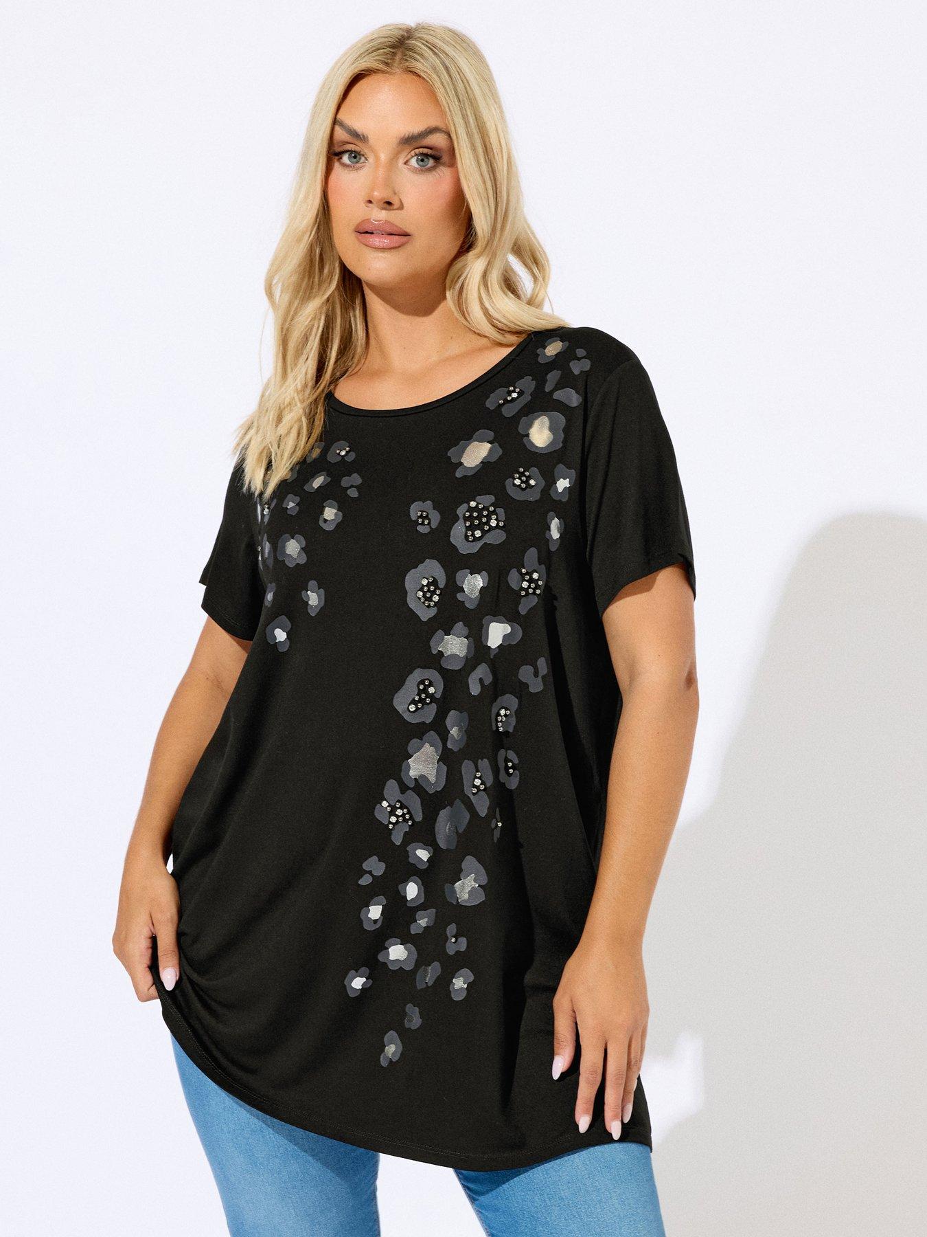 Yours Curve Placement Print Leopard T-Shirt - Black