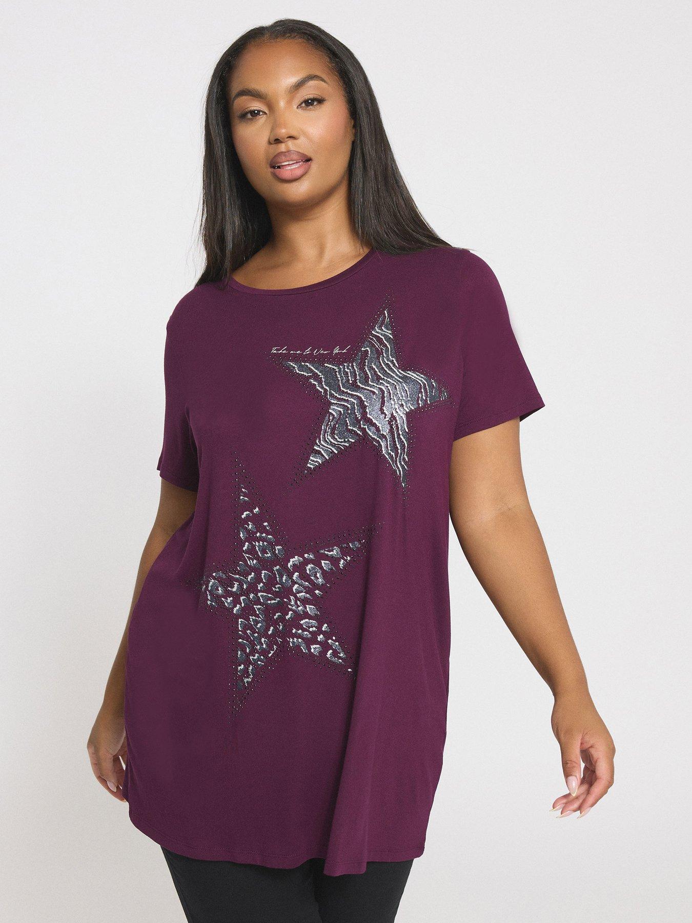 Yours Curve Placement Print T-Shirt - Purple
