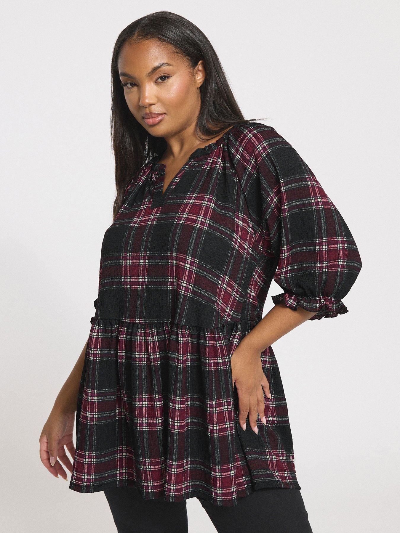 Image 1 of 4 of Yours Curve Notch Neck Textured Top - Black