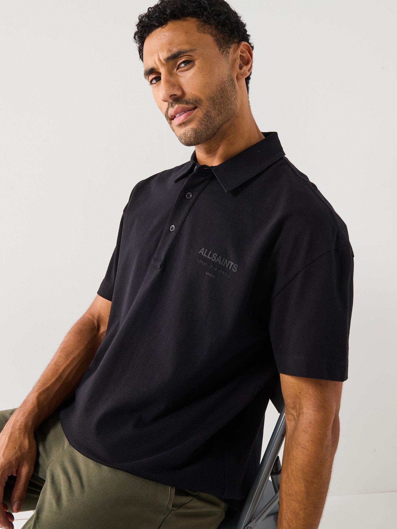 Image 1 of 6 of AllSaints All Saints Xander Short Sleeve Polo Shirt - Black
