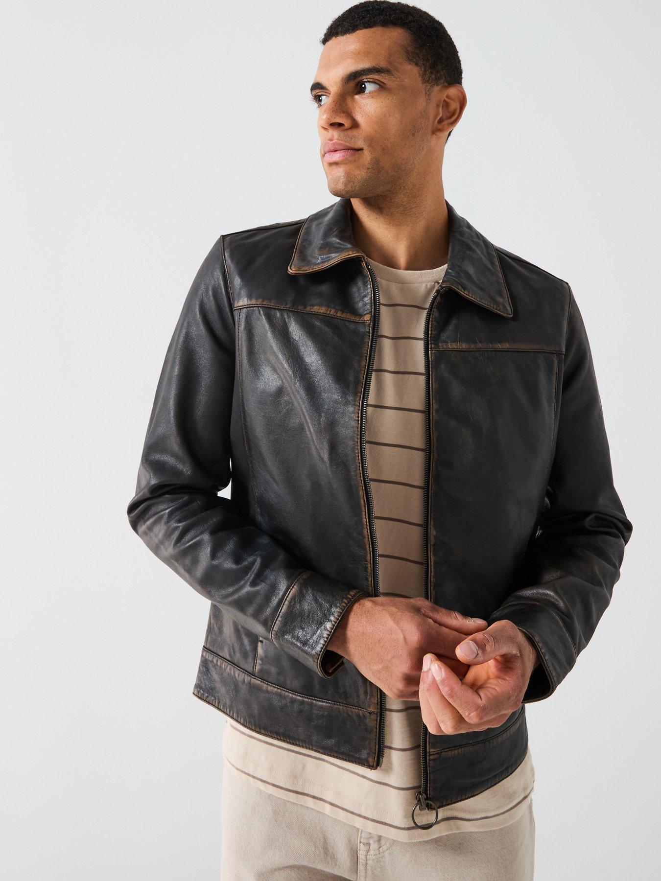 AllSaints Alkan Distressed Leather Jacket - Black